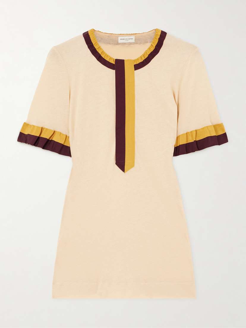 Dries Van Noten Ruffled Grosgrain-trimmed Cotton-jersey T-shirt