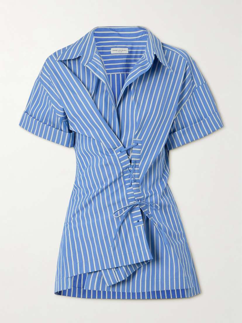 Dries Van Noten Striped Lace-up Cotton-poplin Shirt