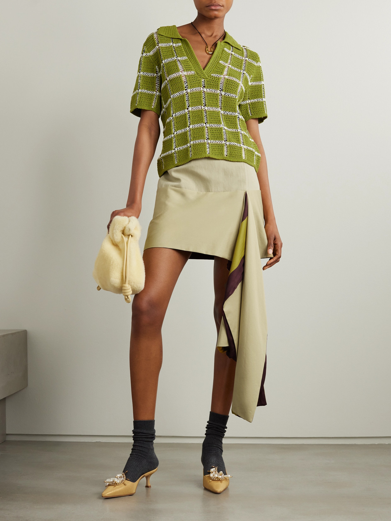 Dries Van Noten Asymmetric Draped Twill And Satin-twill Mini Skirt In Neutrals