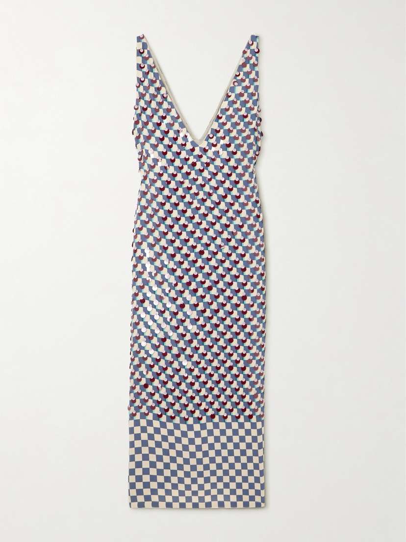 Dries Van Noten Debbie Embellished Checked Crepe Midi Dress