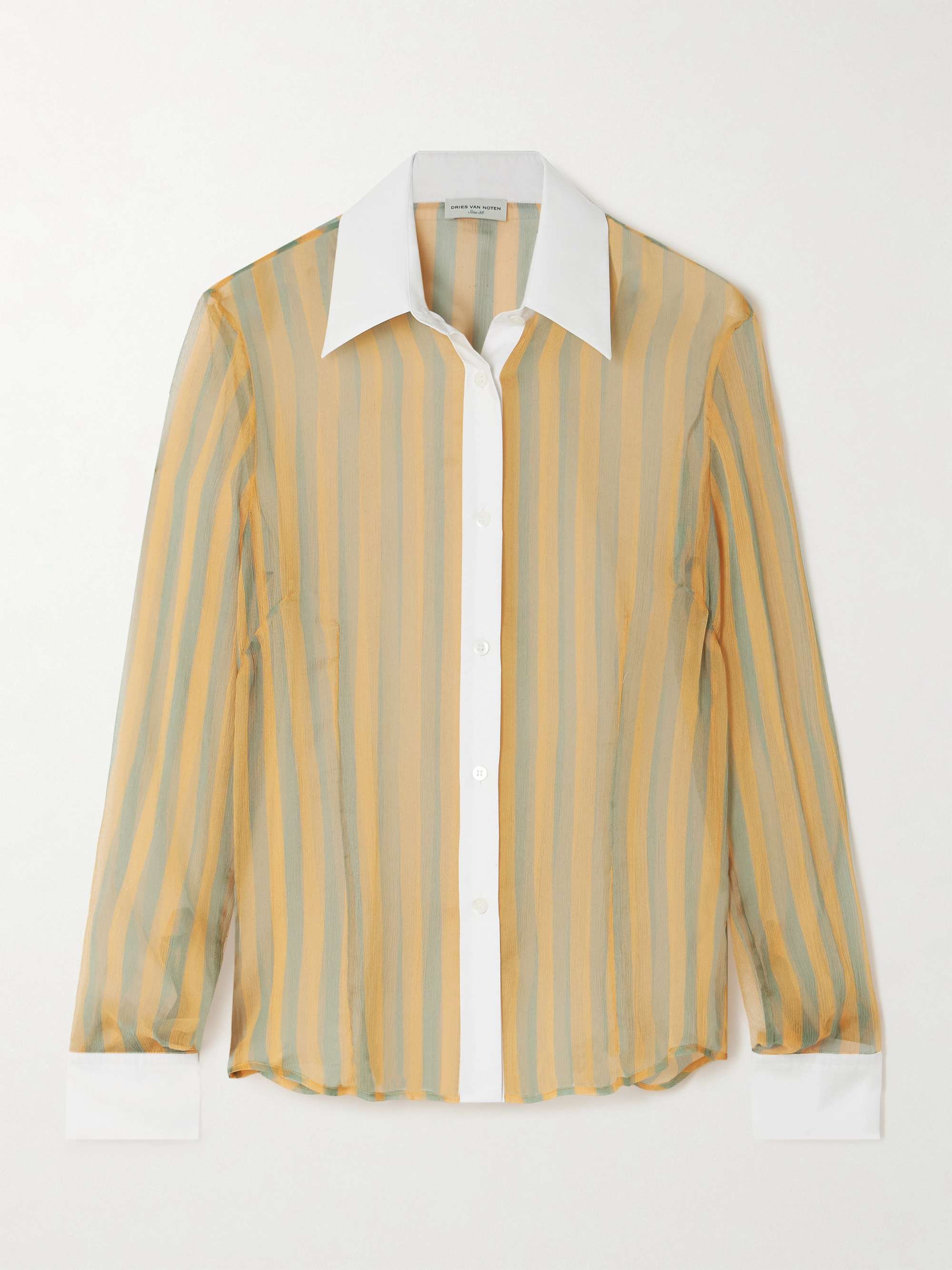 DRIES VAN NOTEN Poplin-trimmed striped crinkled silk-chiffon