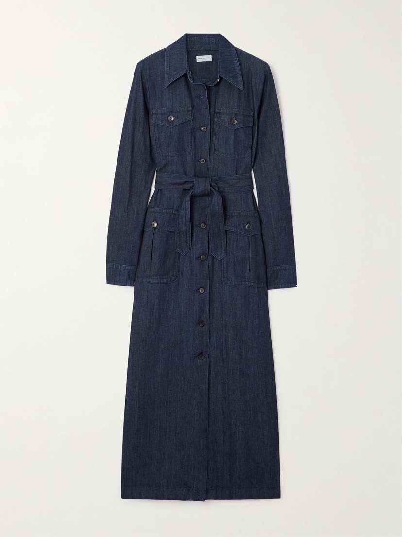 Dries Van Noten Belted Denim Maxi Shirt Dress