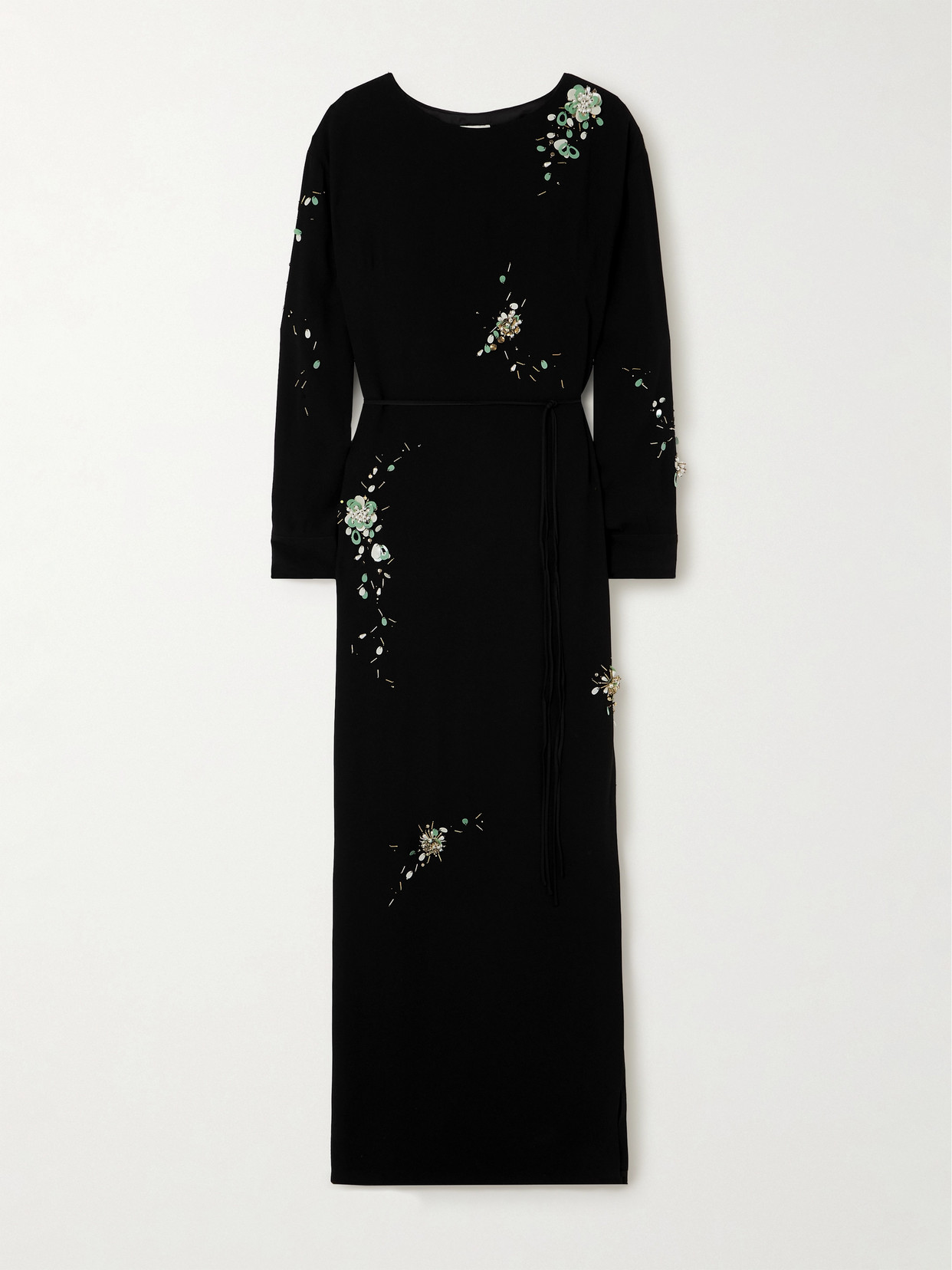 Shop Dries Van Noten Belted Embellished Crepe Maxi Dress In Black