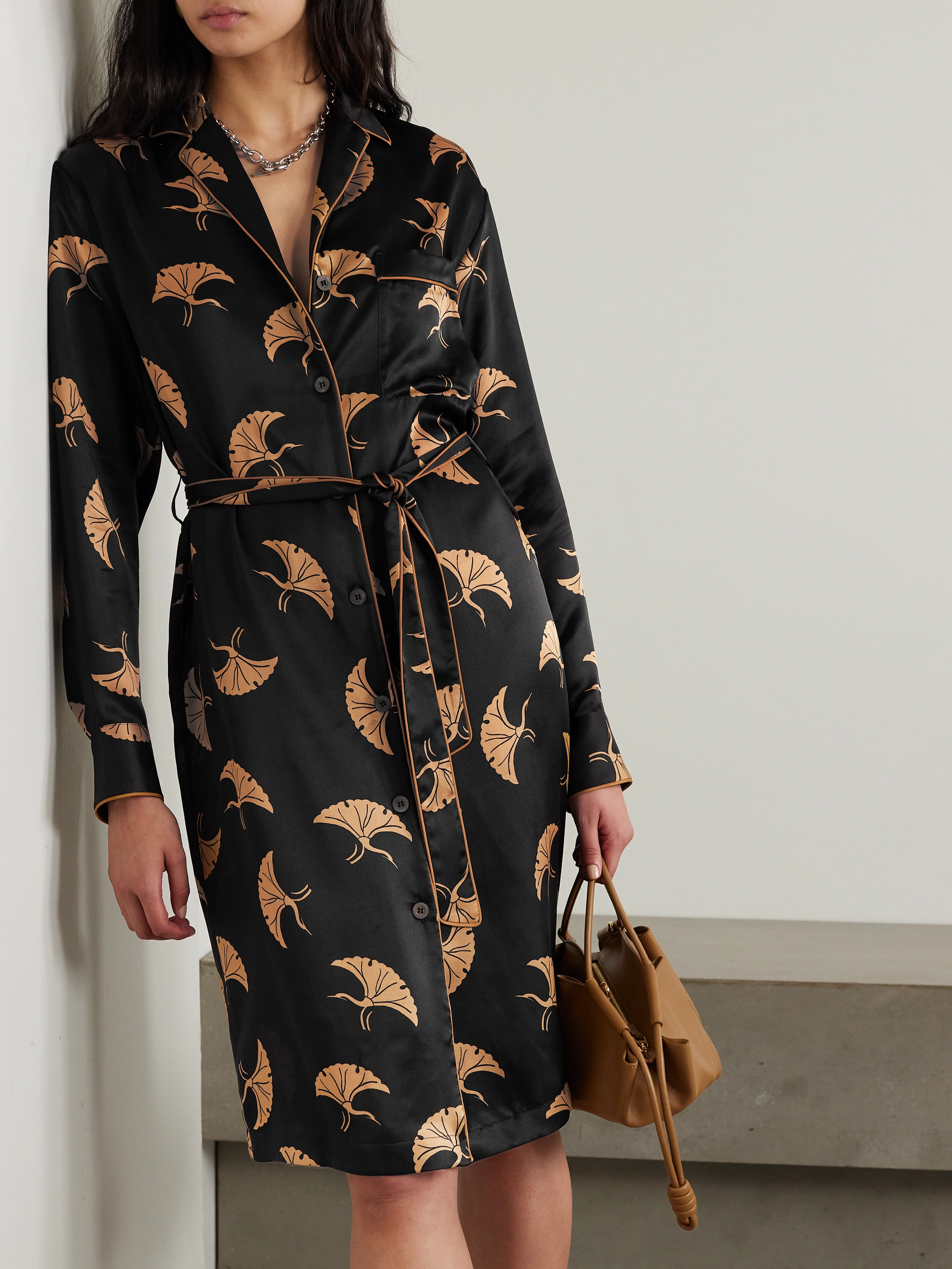 Dries Van Noten Belted printed silk shirt dress thumbnail