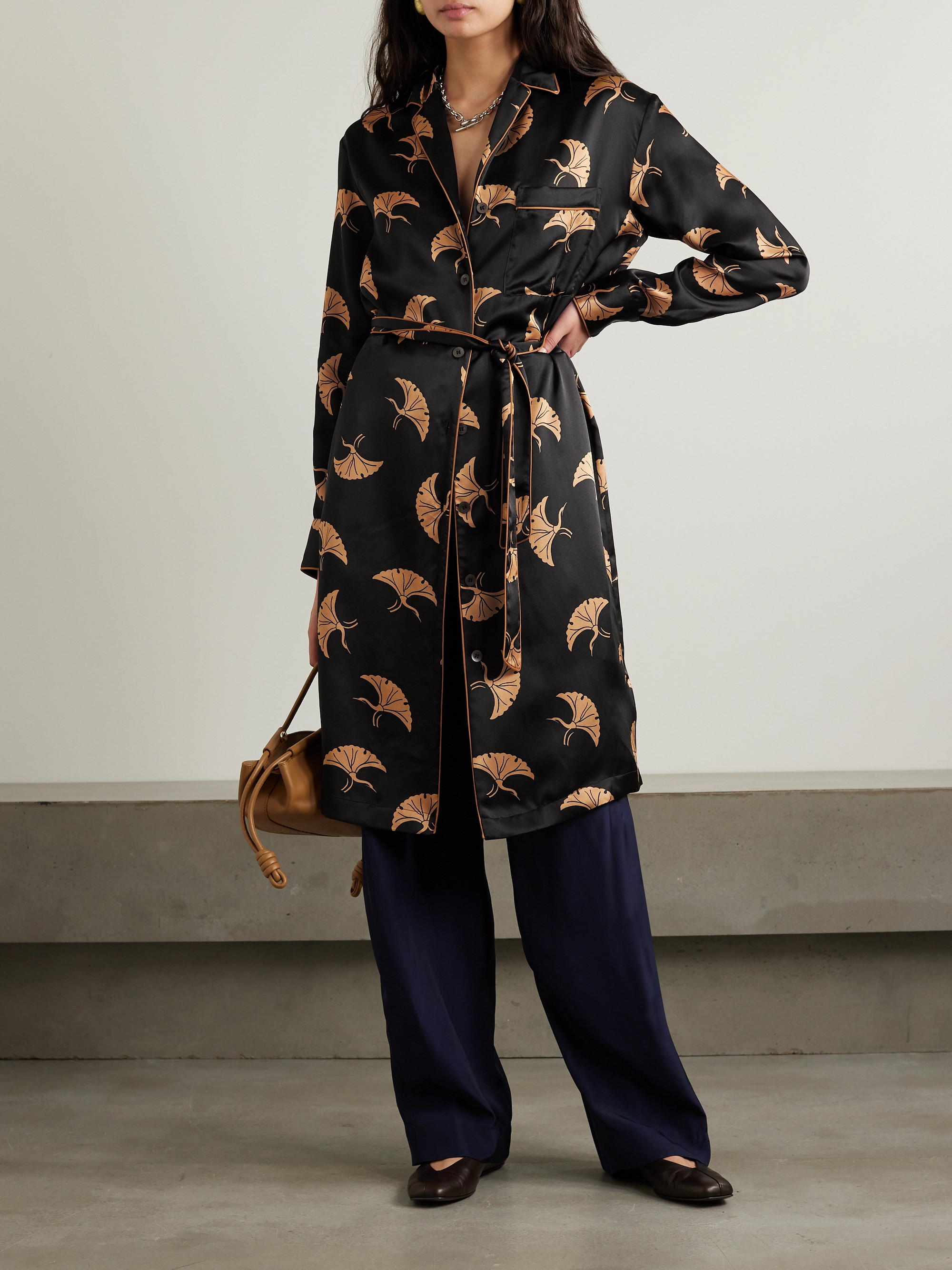 Dries Van Noten Belted printed silk shirt dress