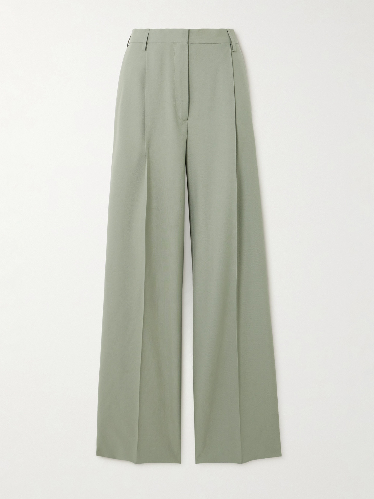 Dries Van Noten Grosgrain-trimmed Pleated Wool Wide-leg Pants In 绿色