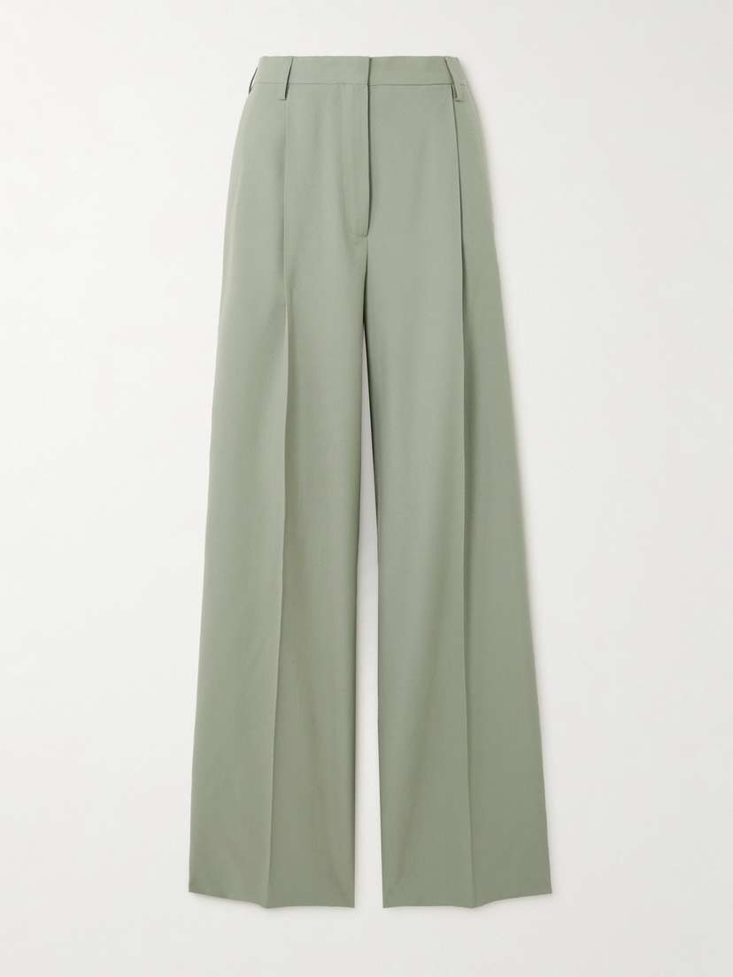 Dries Van Noten Grosgrain-trimmed Pleated Wool Wide-leg Pants