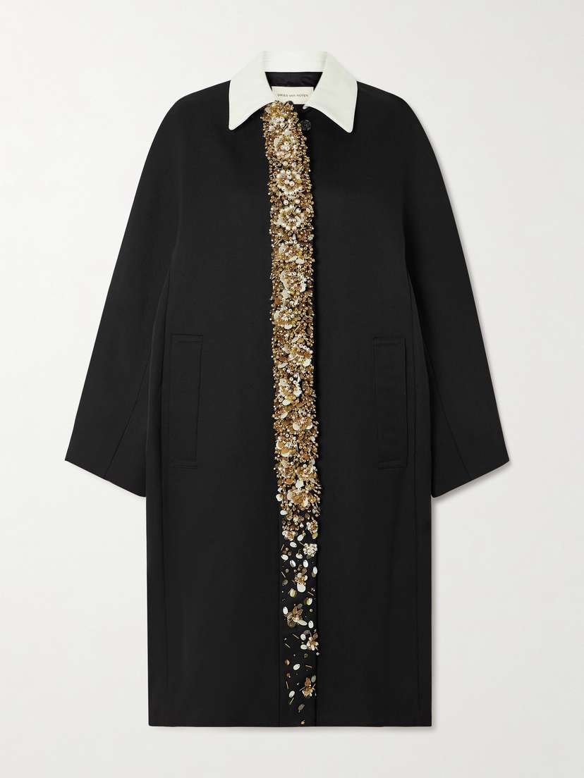 Dries Van Noten Embellished Two-tone Grain De Poudre Coat