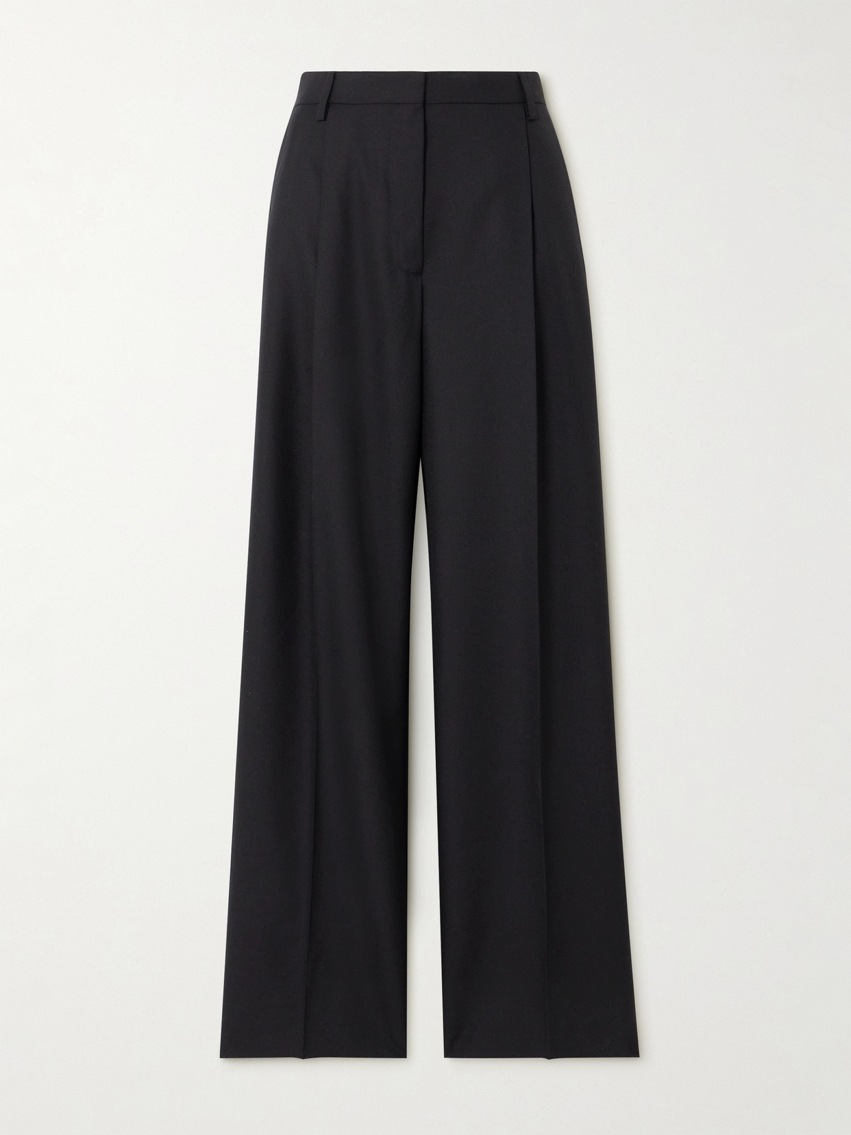 Dries Van Noten Grosgrain-trimmed Pleated Wool Wide-leg Pants - Black