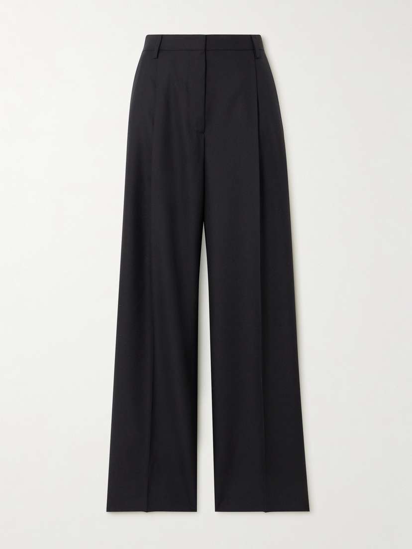 Dries Van Noten Grosgrain-trimmed Pleated Wool Wide-leg Pants