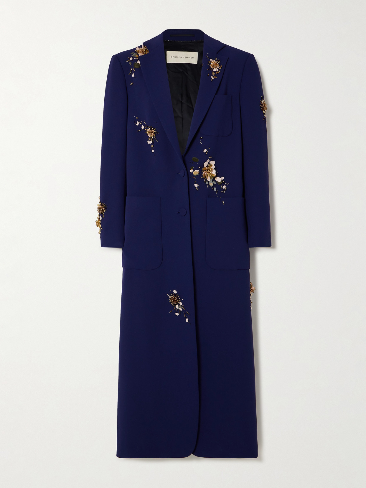 Dries Van Noten Embellished Crepe Coat In Blue