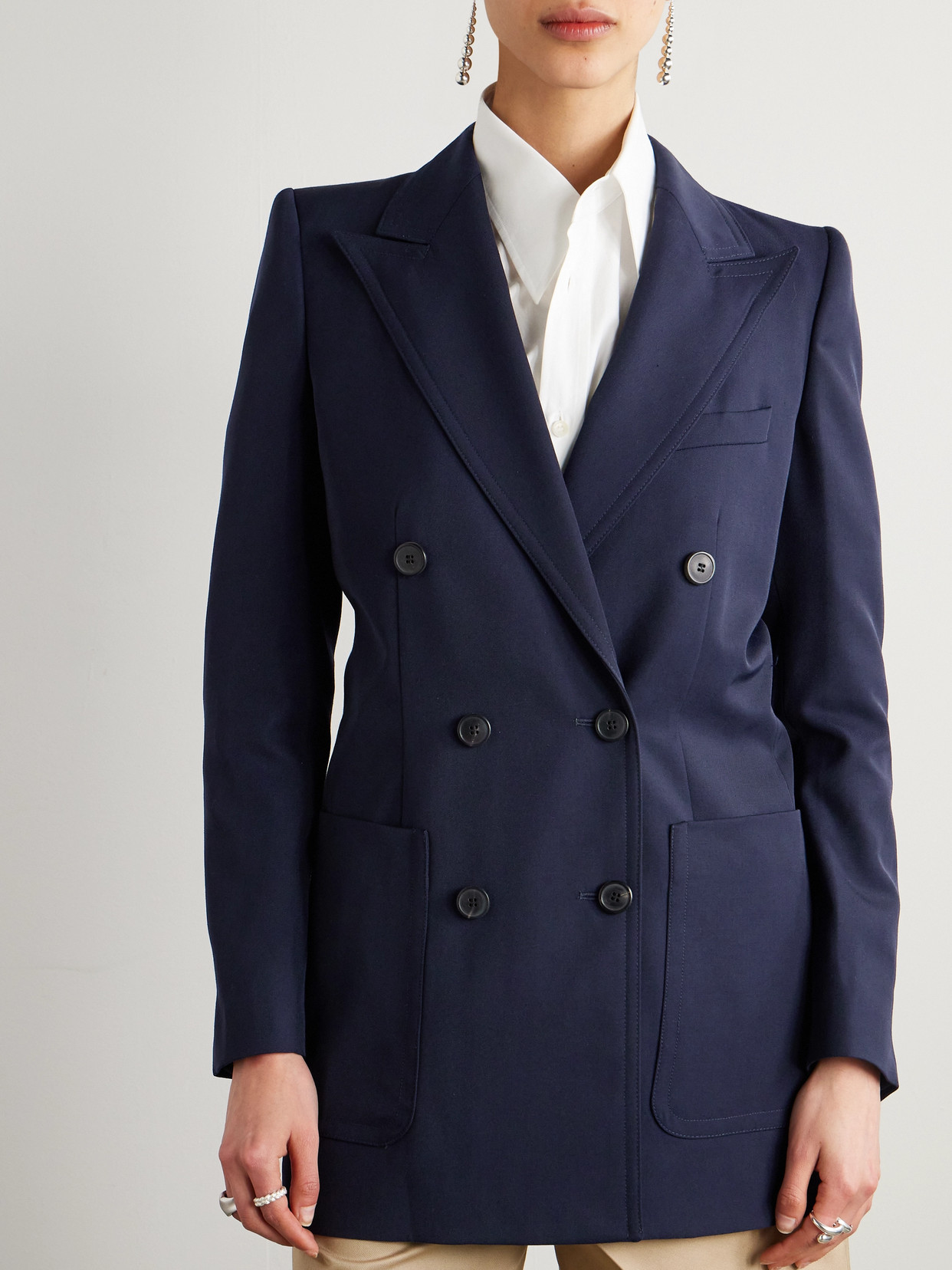 Dries Van Noten Double Breasted Gabardine Blazer In Blue