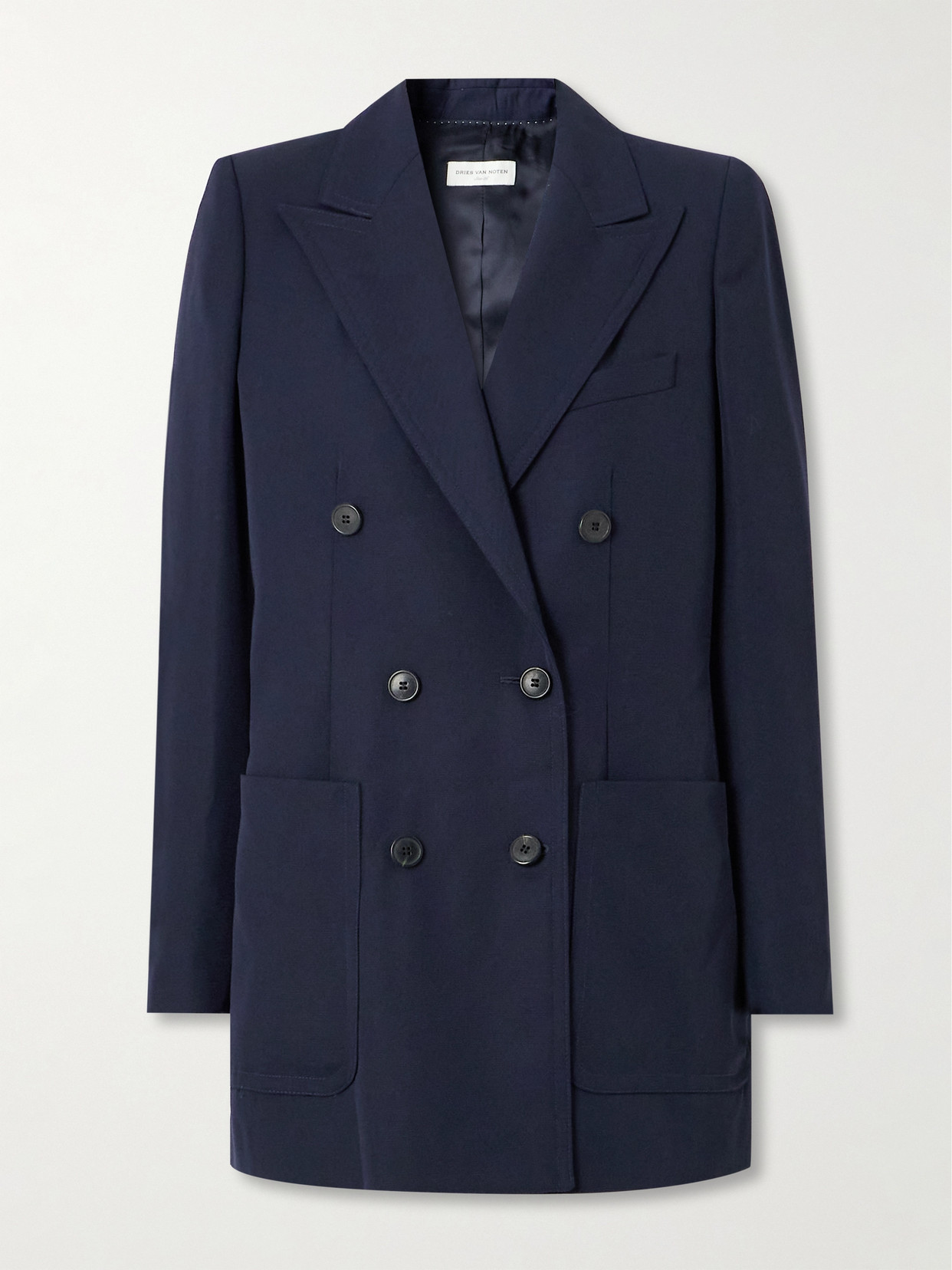 Dries Van Noten Double Breasted Gabardine Blazer In Navy