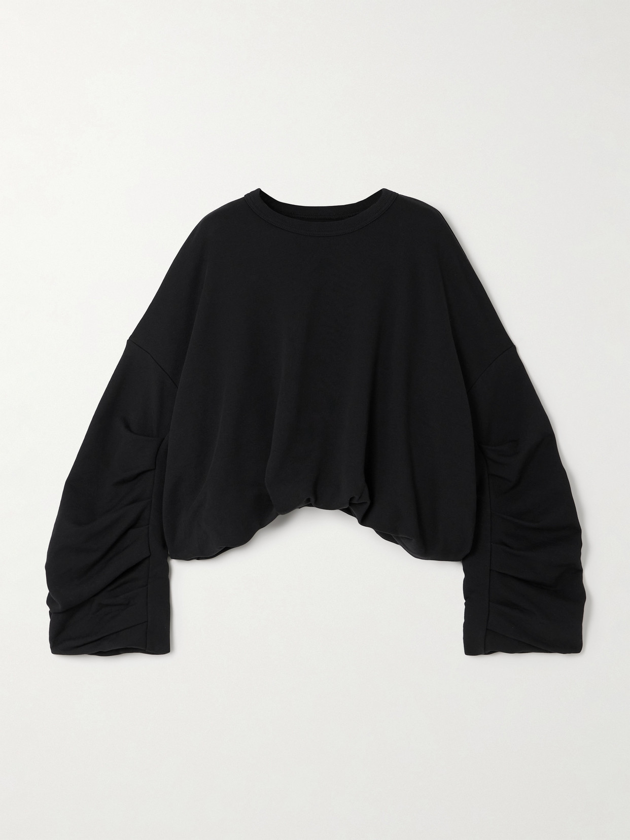 Dries Van Noten Ruched Cropped Cotton-jersey Jumper In Black