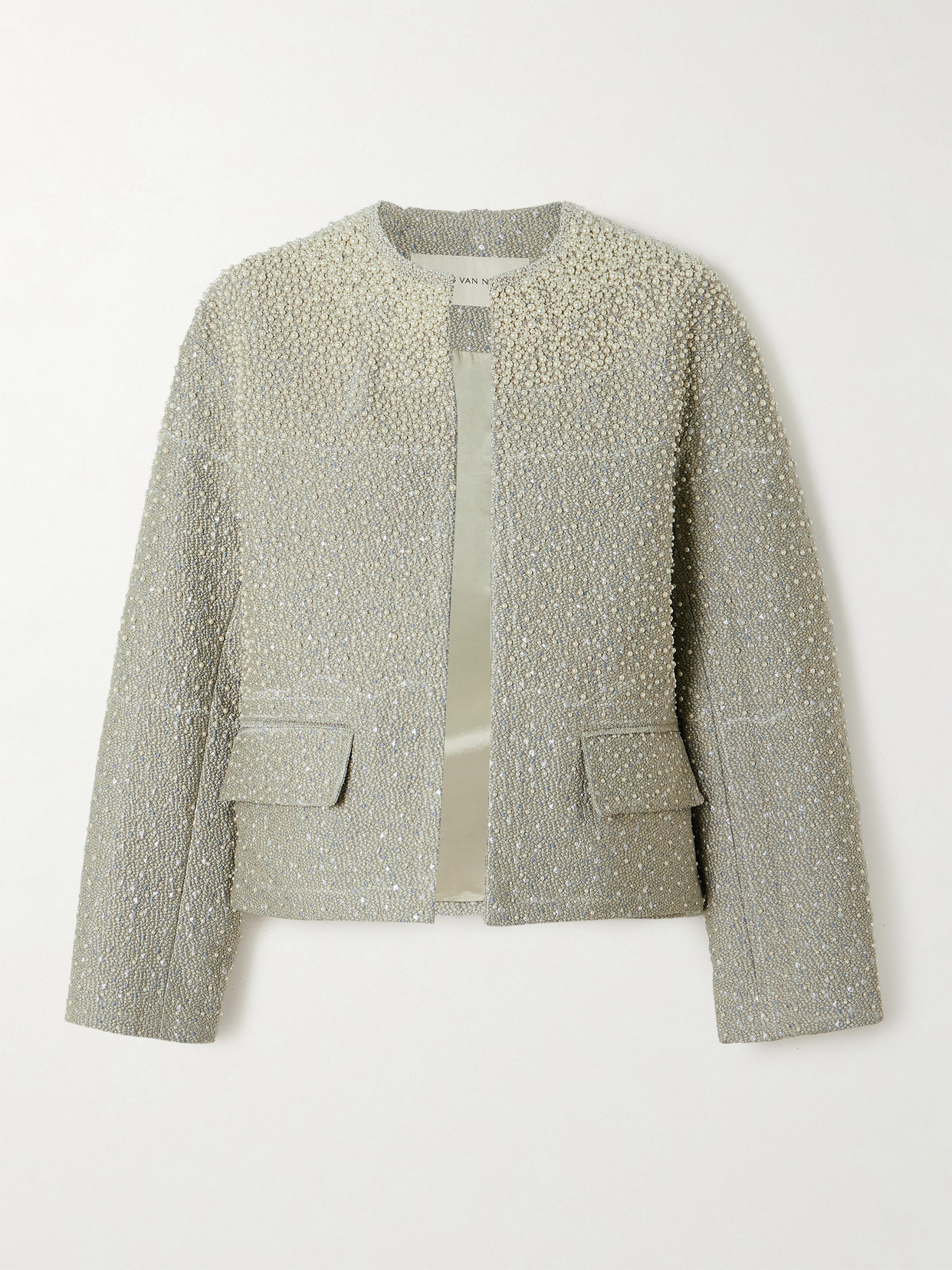 Dries Van Noten - Faux Pearl-embellished Metallic Tweed Jacket - Silver