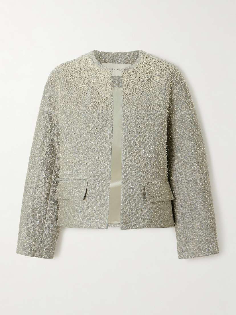 Dries Van Noten Faux Pearl-embellished Metallic Tweed Jacket