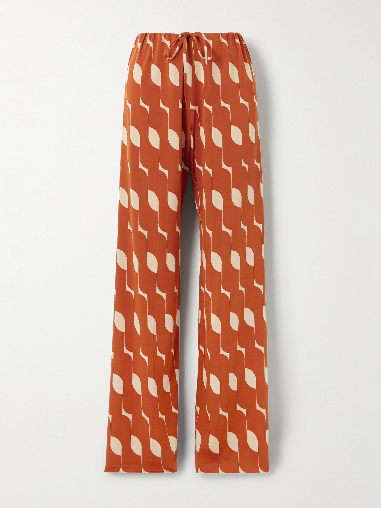 Dries Van Noten Printed Silk-blend Straight-leg Trousers In Orange