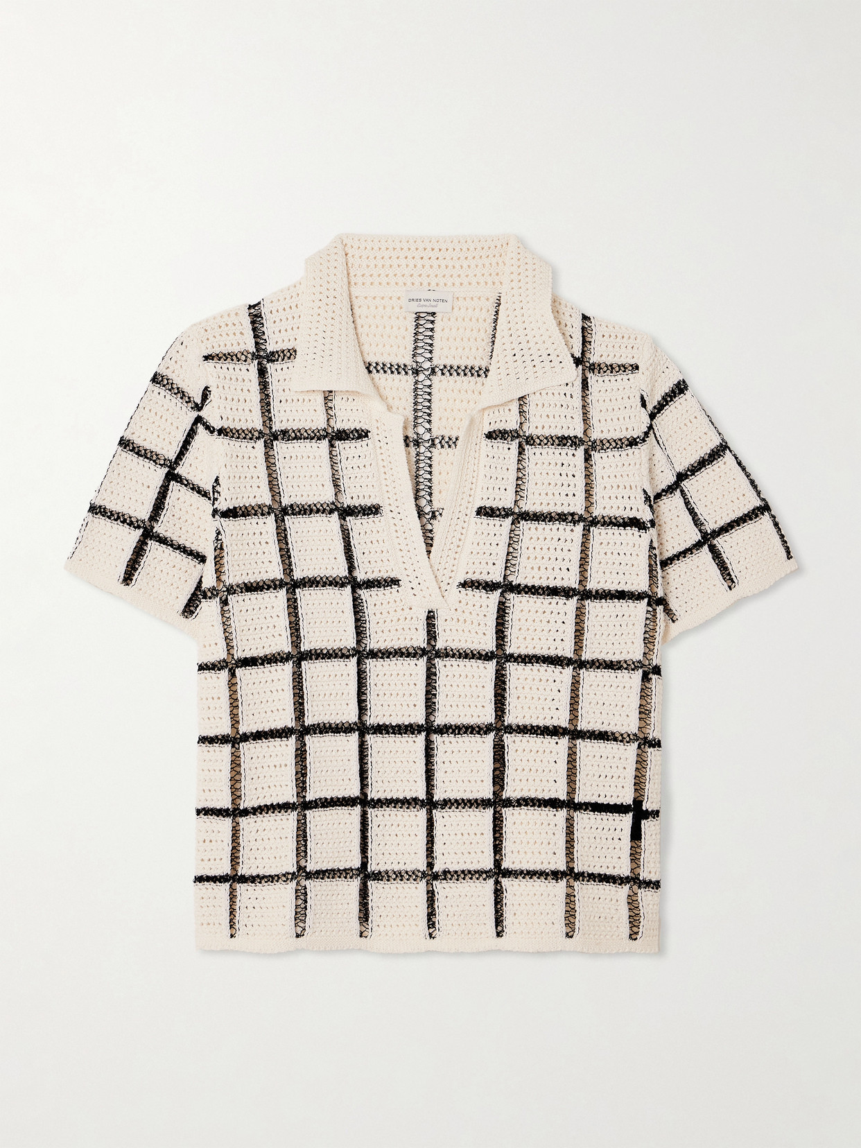 Dries Van Noten Crocheted Cotton Polo Shirt In Neutrals