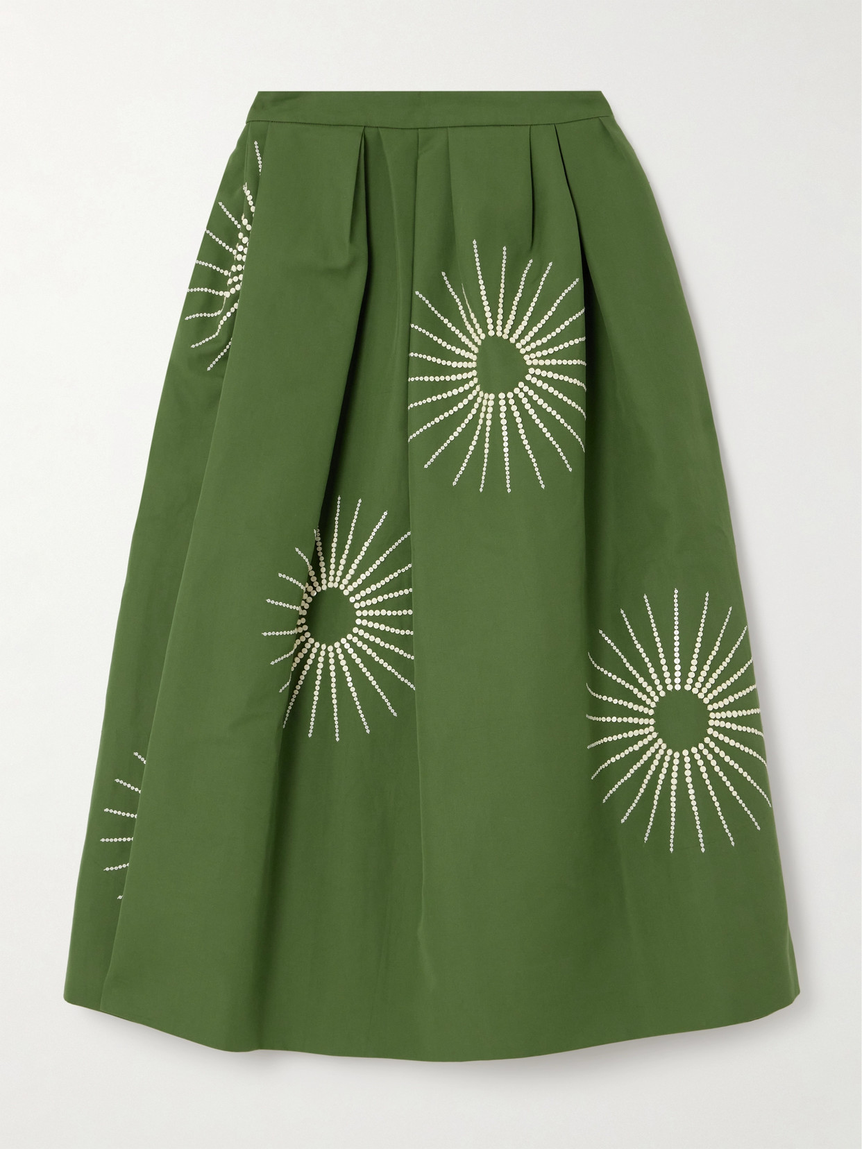 Shop Dries Van Noten Soni Pleated Bead-embellished Cotton Midi Skirt In Green