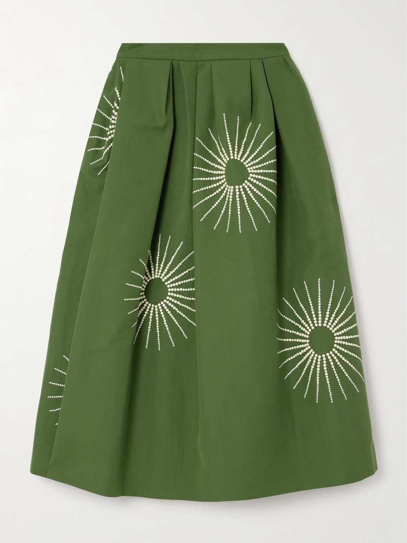 Dries Van Noten Soni Pleated Bead-embellished Cotton Midi Skirt