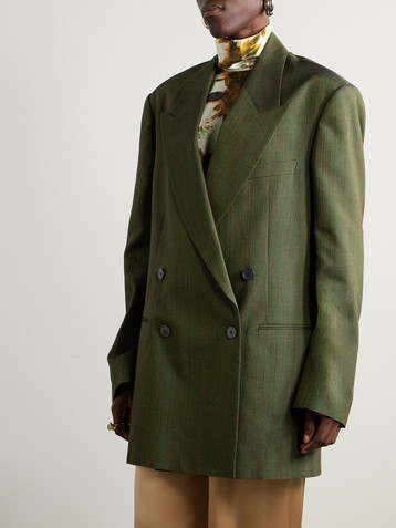 Dries Van Noten Double-breasted striped cotton-blend blazer