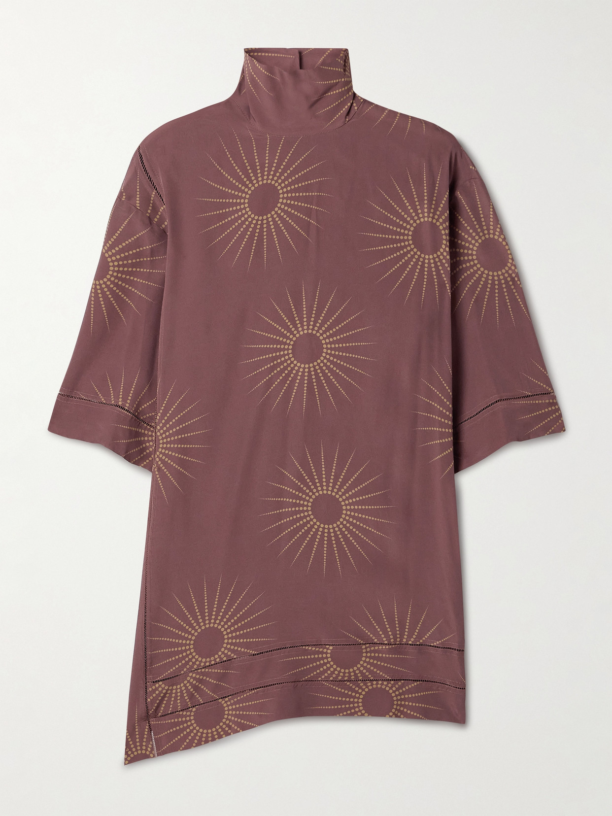 Dries Van Noten Printed Crepe De Chine T-shirt In Brown