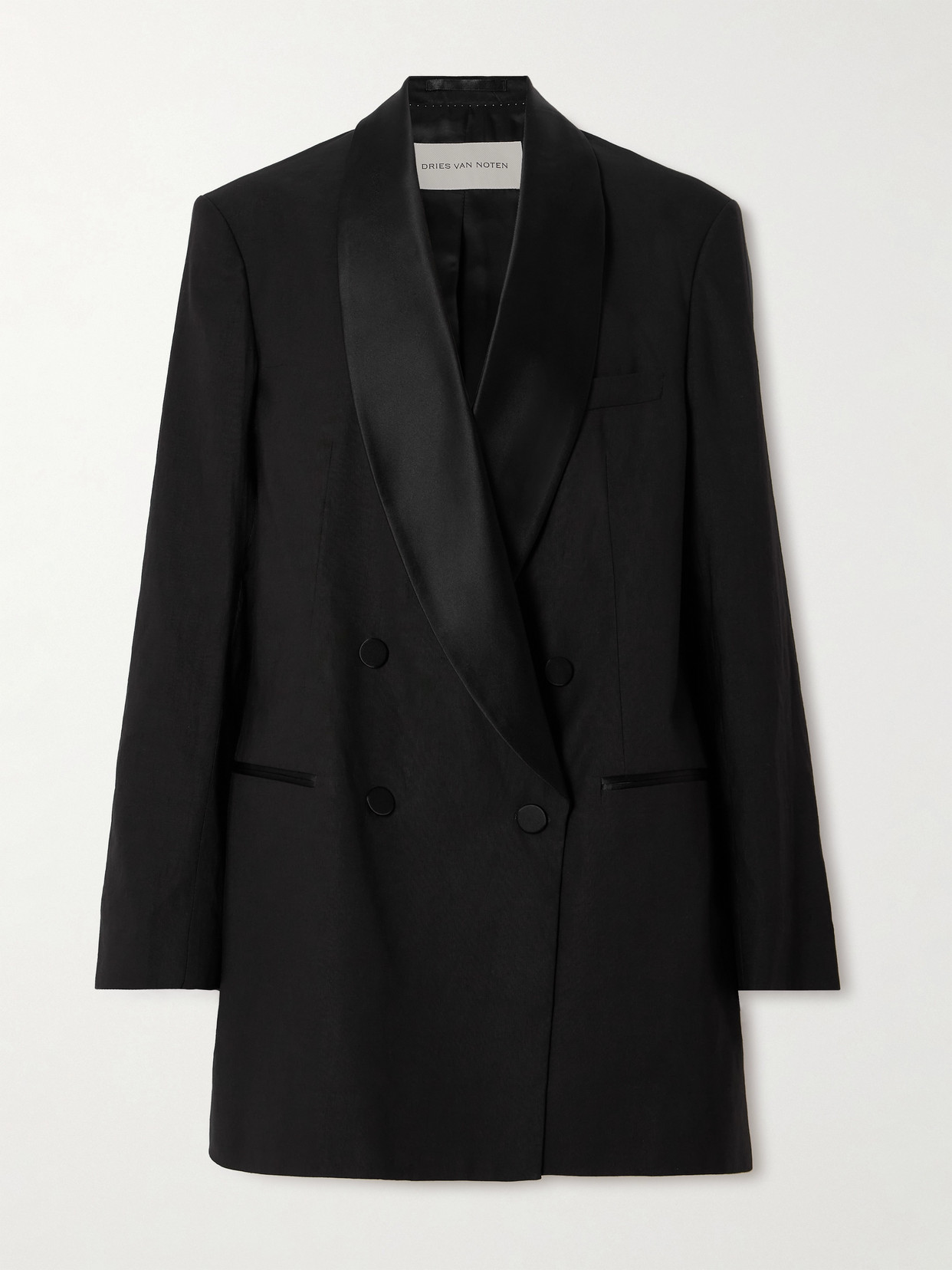 Dries Van Noten Double-breasted Linen, Cotton And Silk-blend Blazer In Black