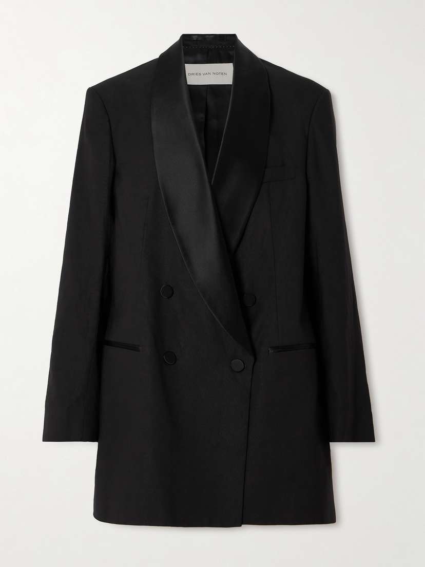 Dries Van Noten Double-breasted Linen, Cotton And Silk-blend Blazer