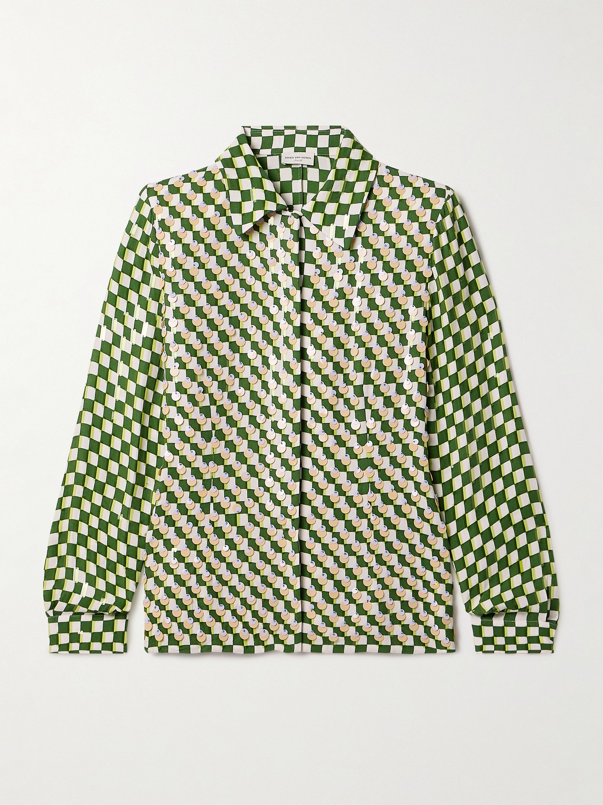 DRIES VAN NOTEN EMBELLISHED CHECKED CREPE SHIRT