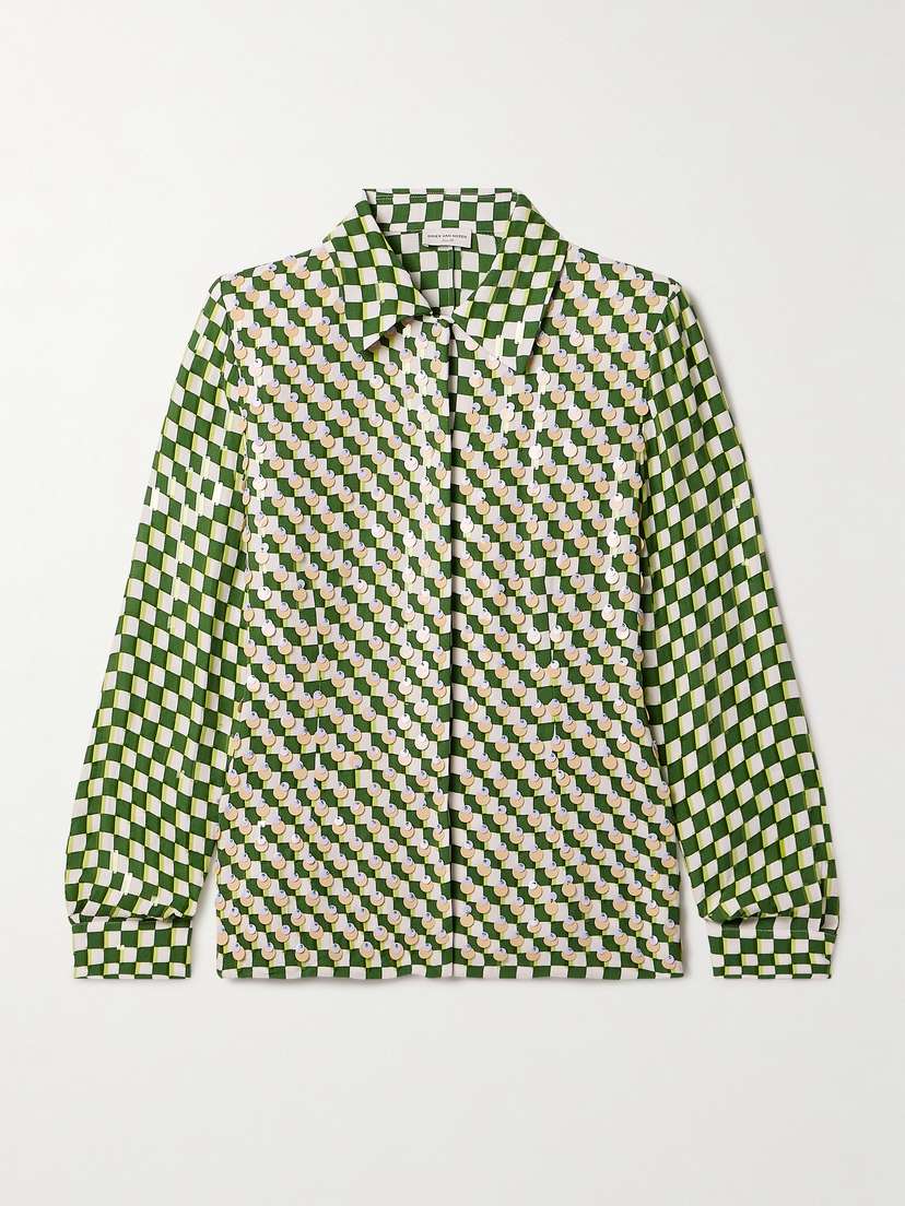 Dries Van Noten Embellished Checked Crepe Shirt