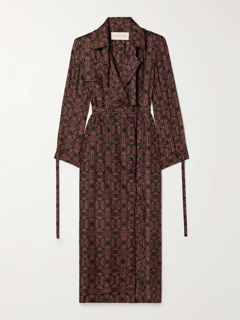 Dries Van Noten Belted Printed Silk Trench Coat