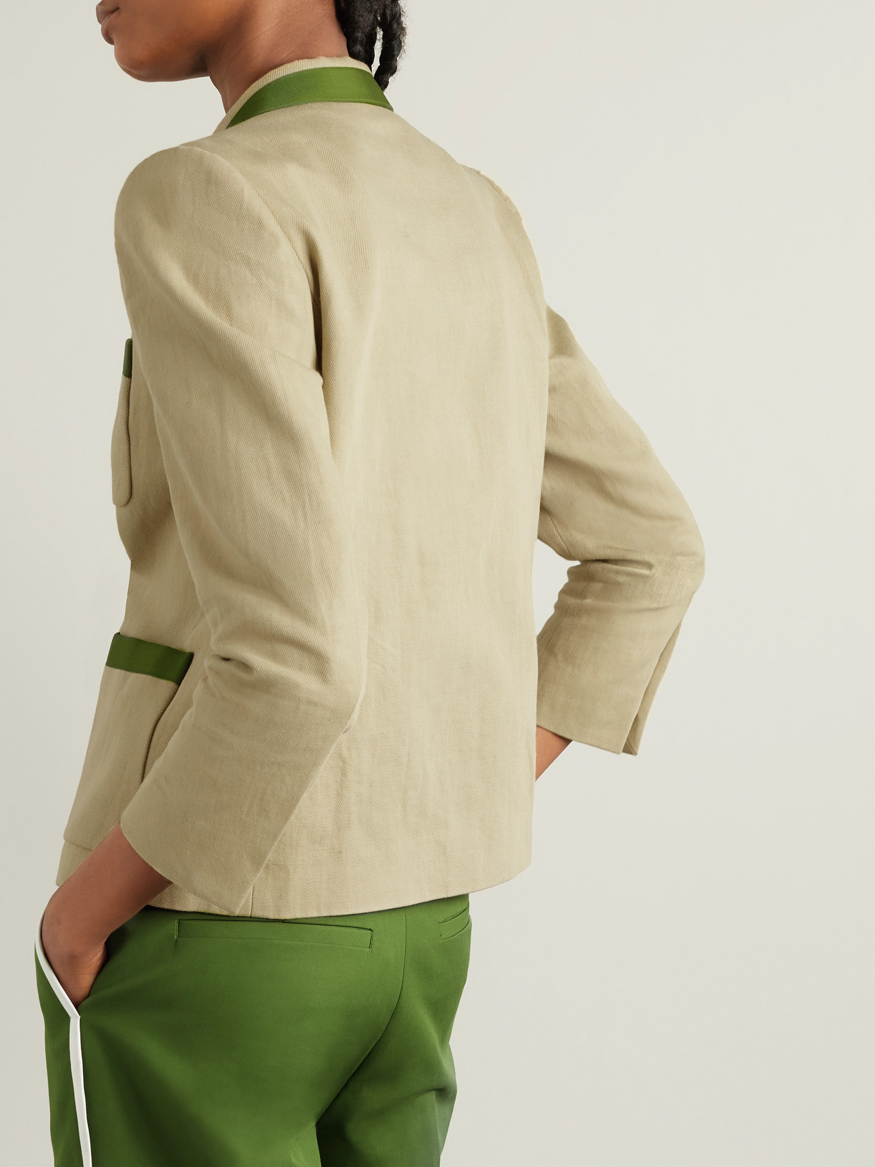 Shop Dries Van Noten Webbing-trimmed Cotton And Linen-blend Twill Blazer In Neutrals