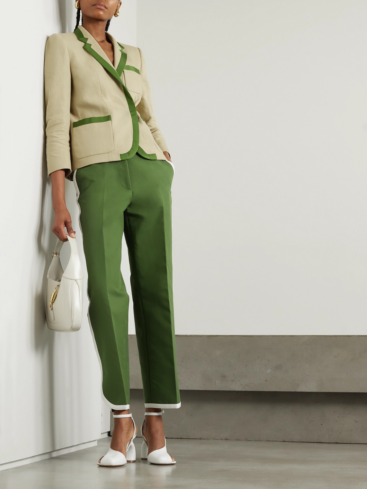 Shop Dries Van Noten Webbing-trimmed Cotton And Linen-blend Twill Blazer In Neutrals