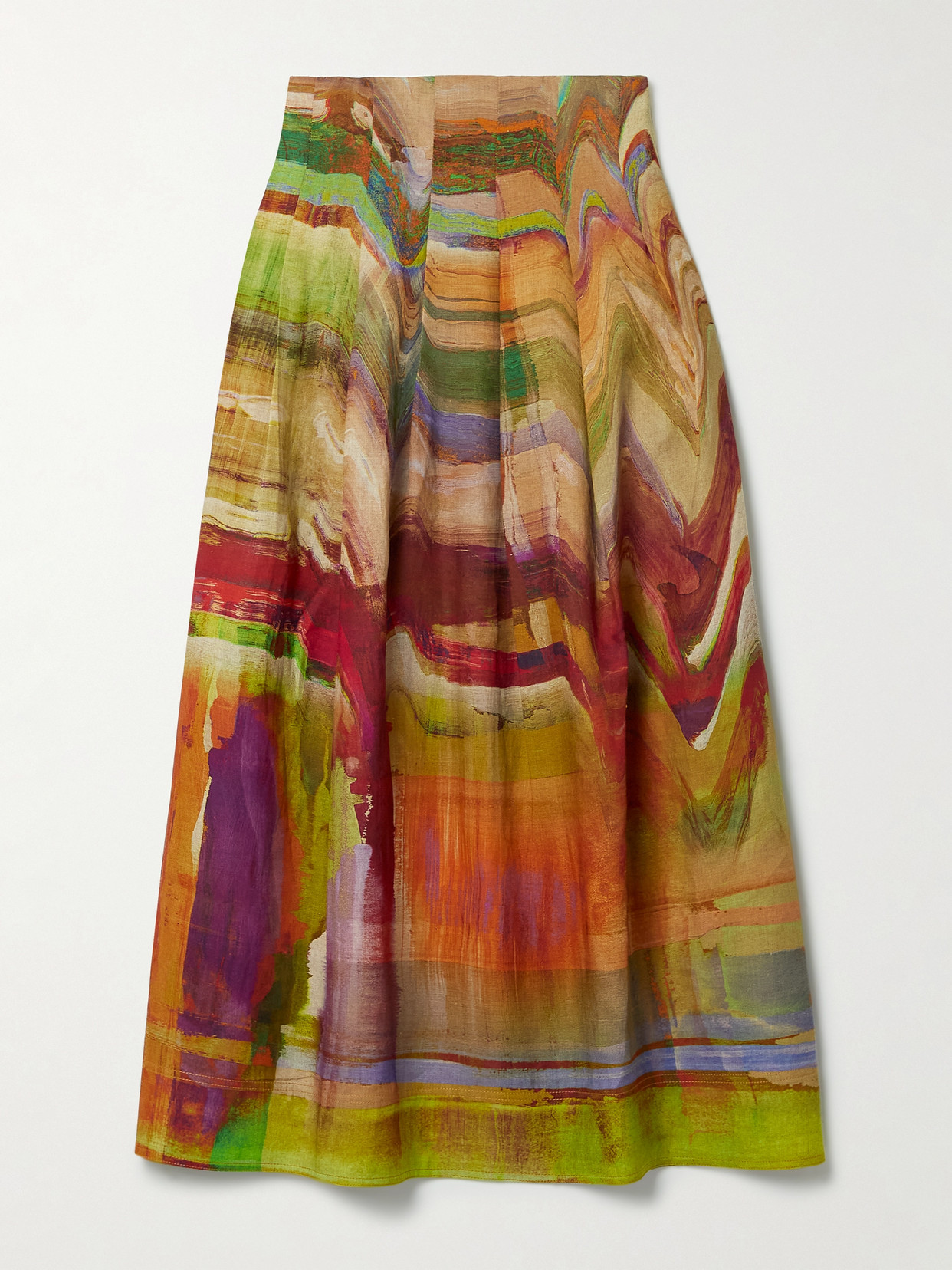 Shop Ulla Johnson Alessandra Pleated Printed Linen-blend Maxi Skirt In Multi