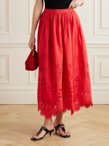 Ulla Johnson Annisa pleated broderie anglaise linen and cotton-blend midi skirt