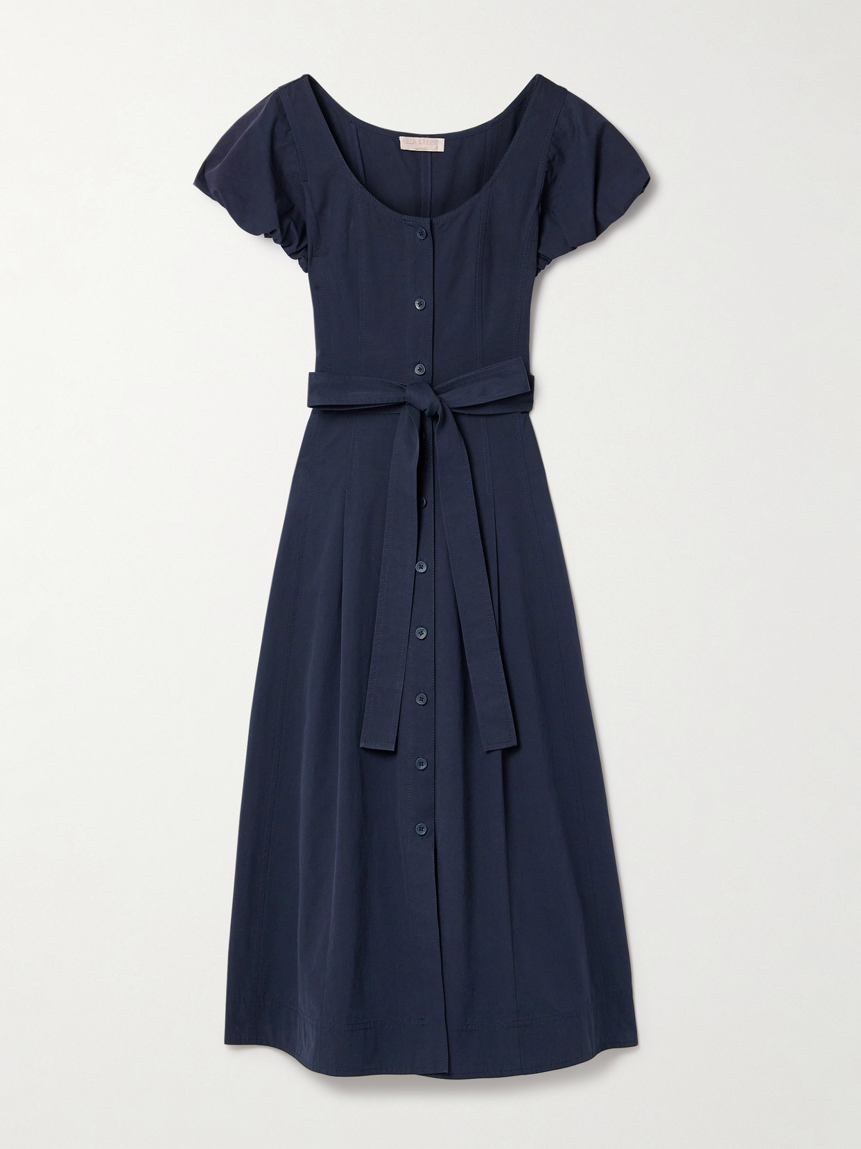 Ulla Johnson Rhea Puff-sleeve Belted Midi Poplin Dress In Blue