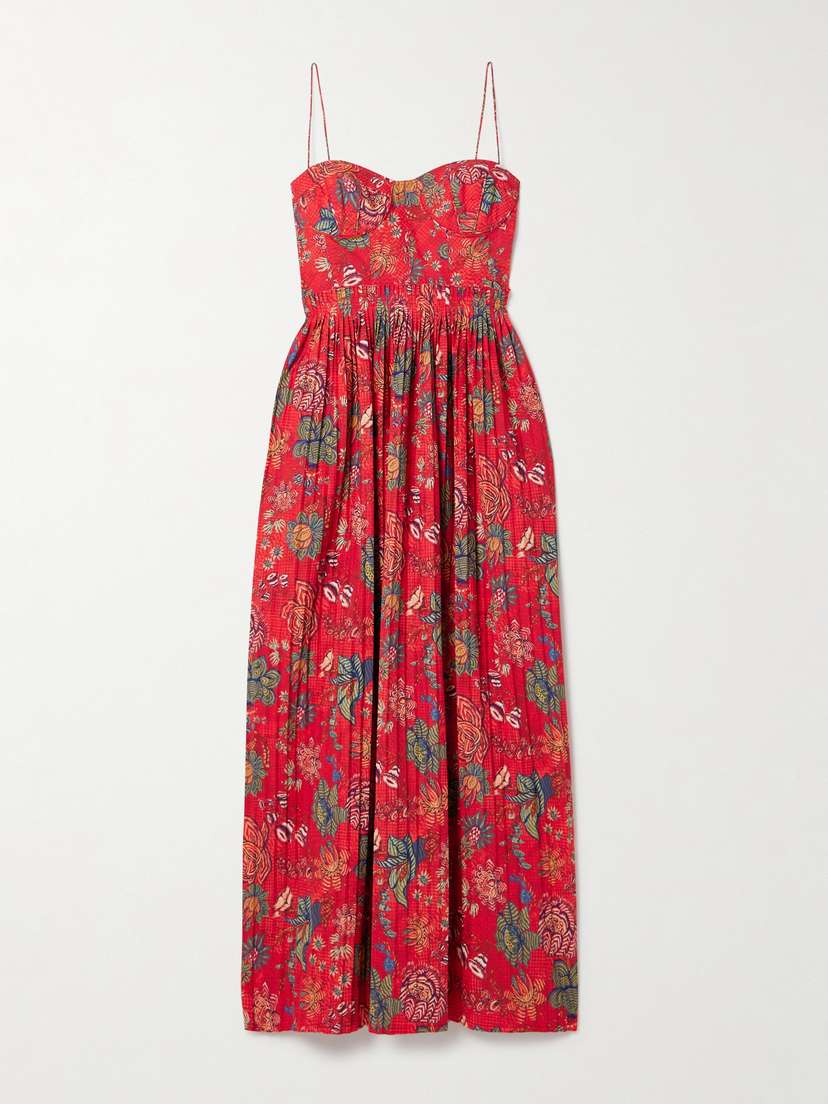 Ulla Johnson Jessie Pleated Floral-print Cotton-poplin Midi Dress