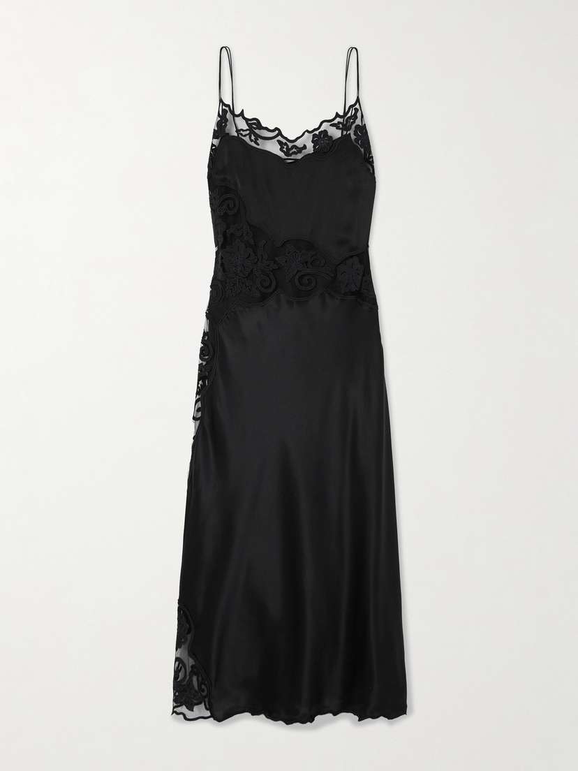 Ulla Johnson Lucienne Appliquéd Tulle-trimmed Silk-satin Midi Dress