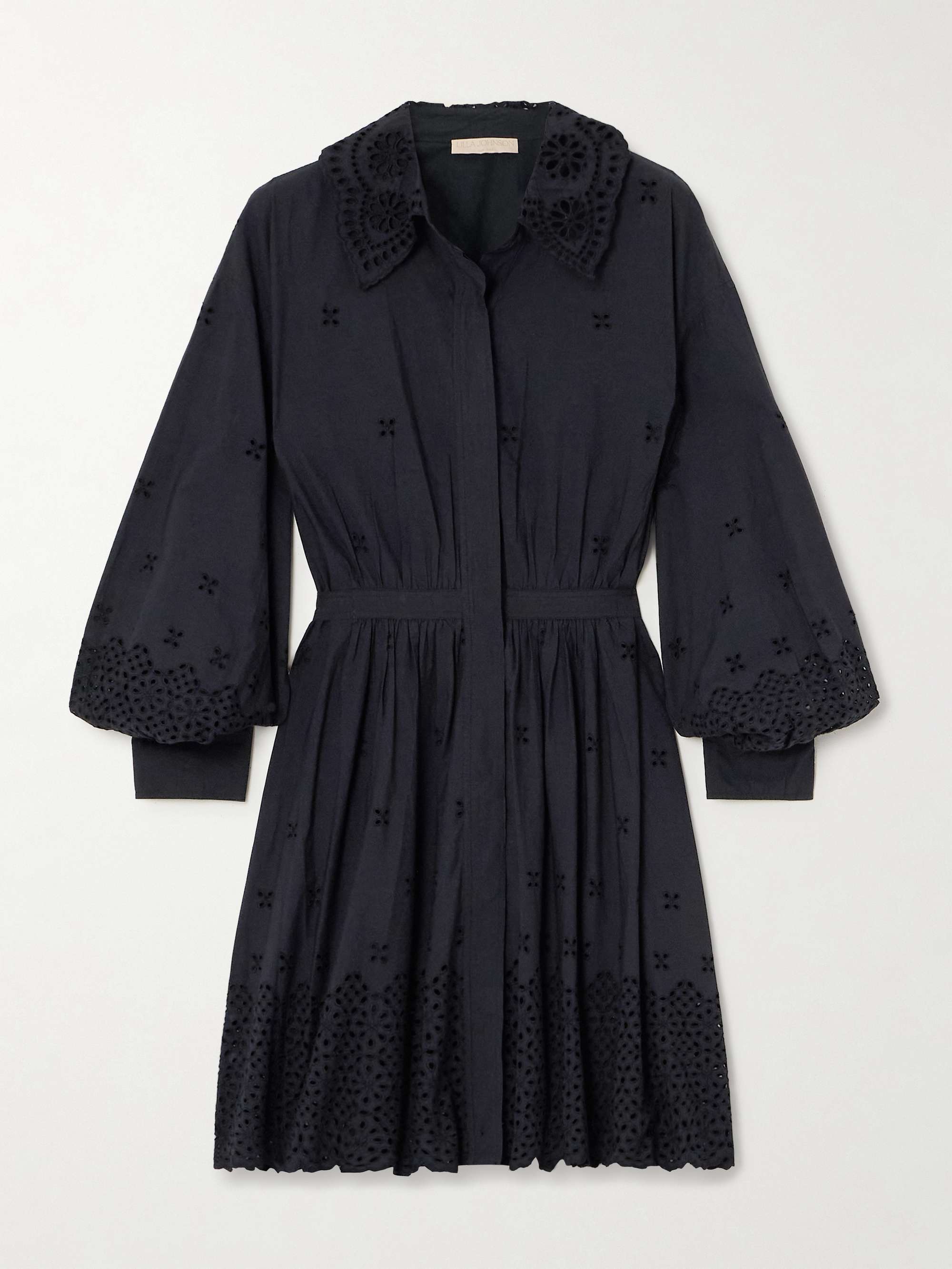 Gemma broderie anglaise cotton poplin mini shirt dress black US00