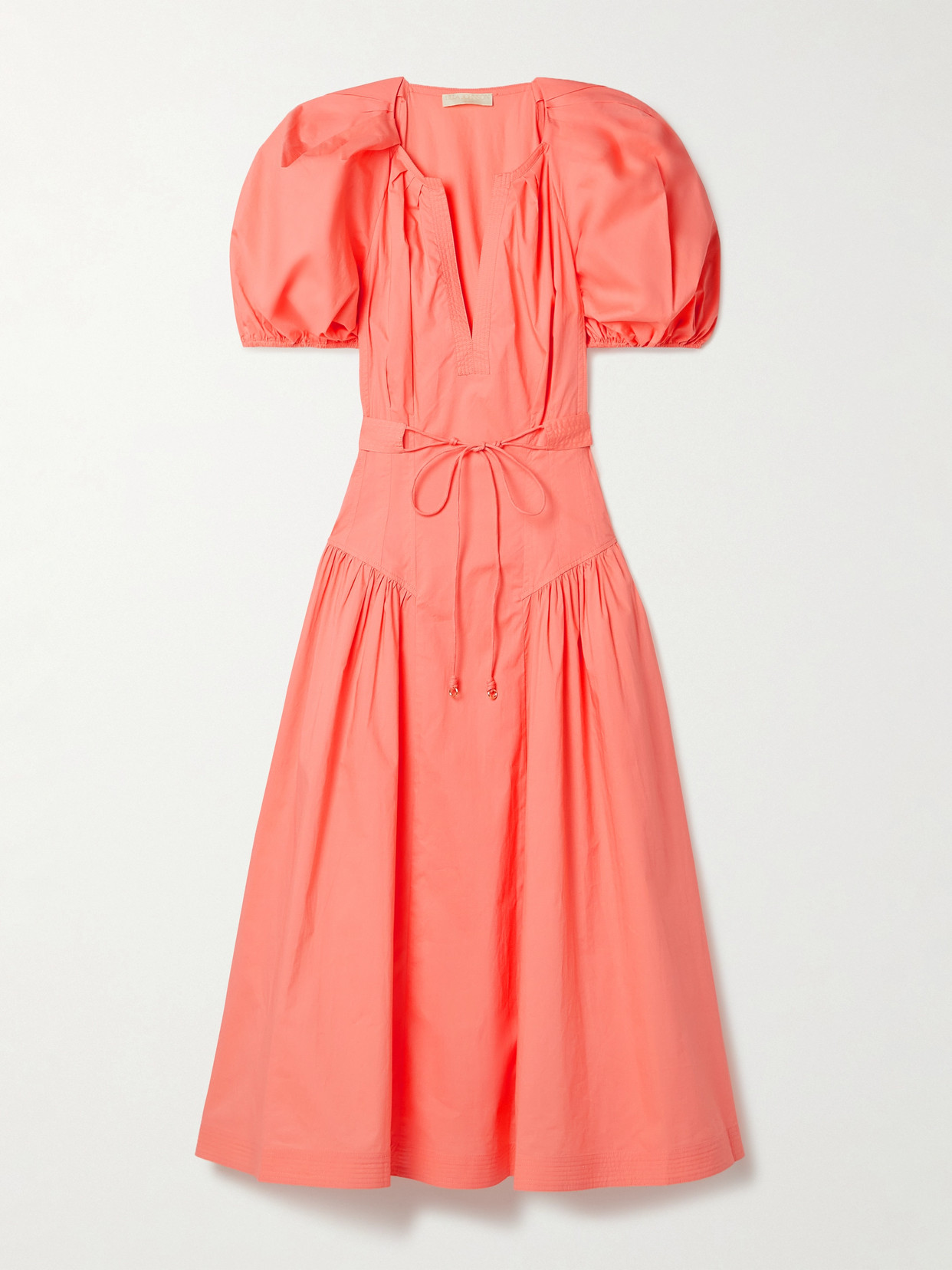 Shop Ulla Johnson Carina Belted Cotton-poplin Midi Dress In Pink