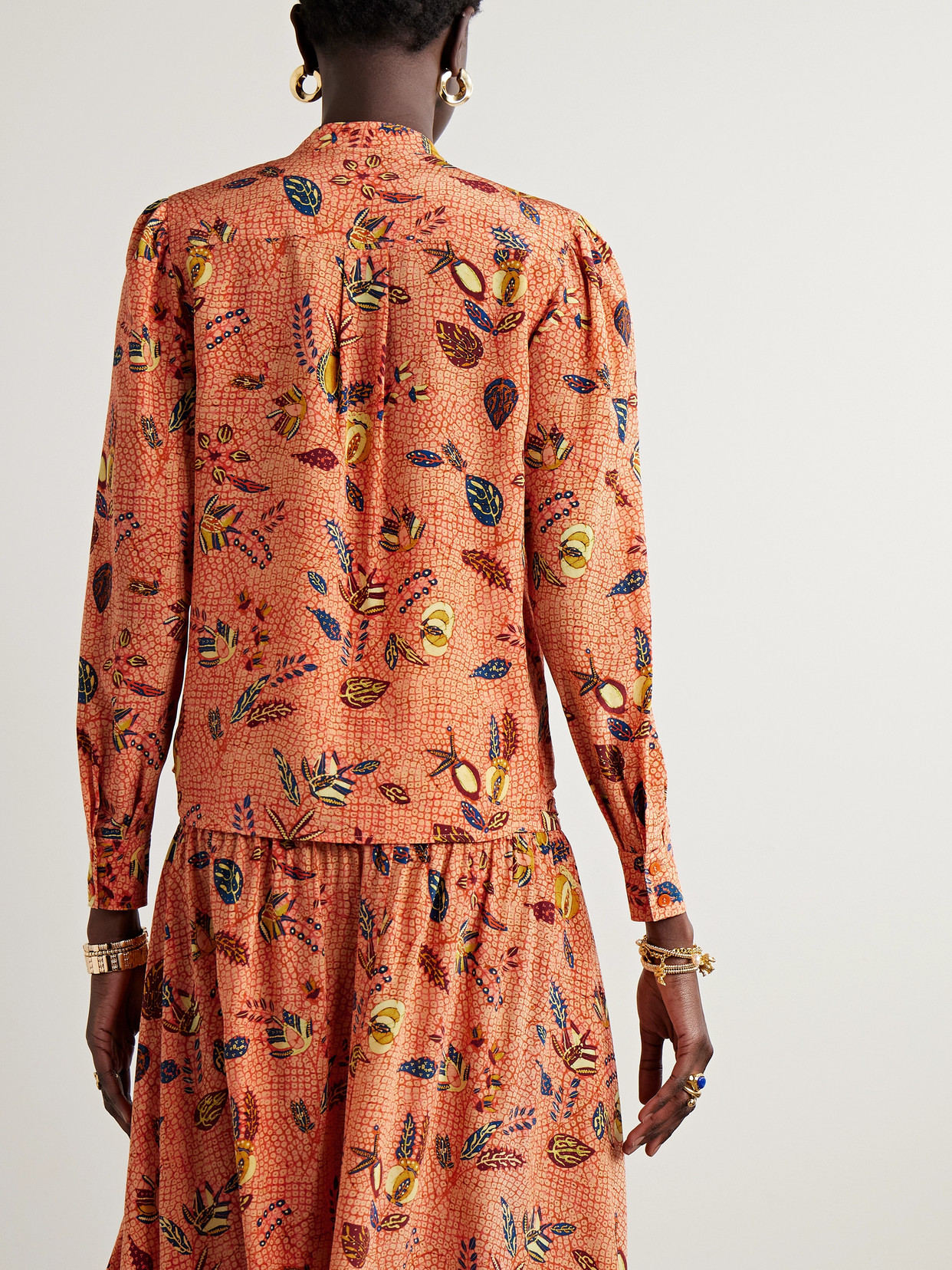 Ulla Johnson Ashlyn Ruffled Printed Silk Crepe De Chine Blouse In Orange