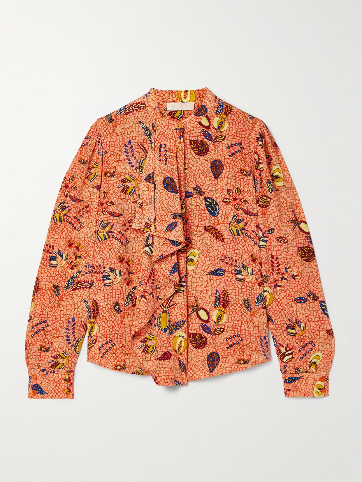 Ulla Johnson Ashlyn Ruffled Printed Silk Crepe De Chine Blouse In Orange