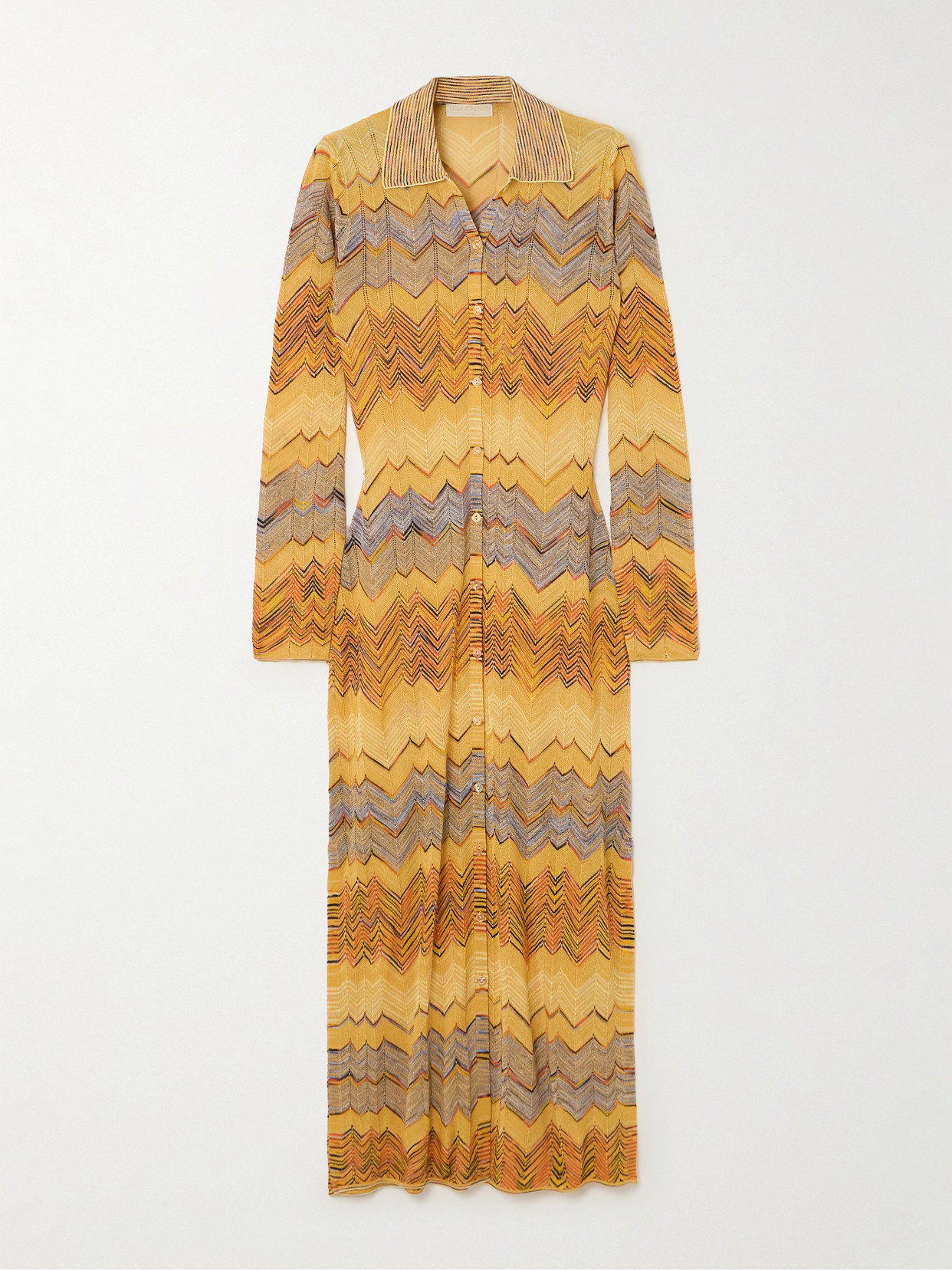 Shop Ulla Johnson Mariela Striped Metallic Knitted Maxi Shirt Dress In Yellow