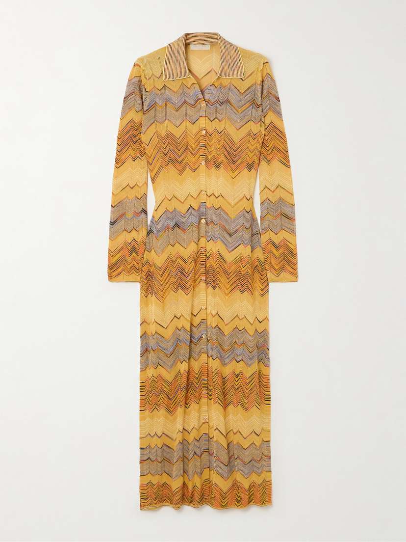 Ulla Johnson Mariela Striped Metallic Knitted Maxi Shirt Dress - x large