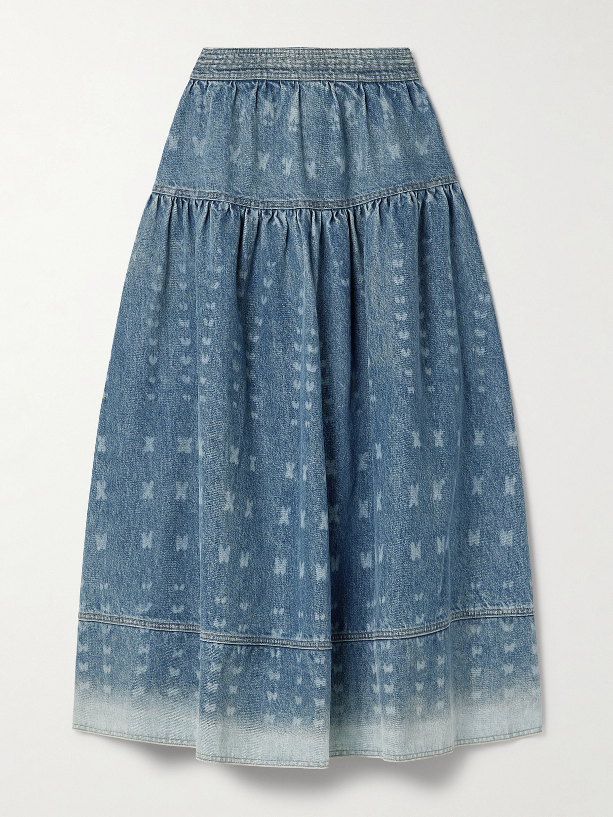 Ulla Johnson - Astrid Bleached Tiered Denim Maxi Skirt - Blue