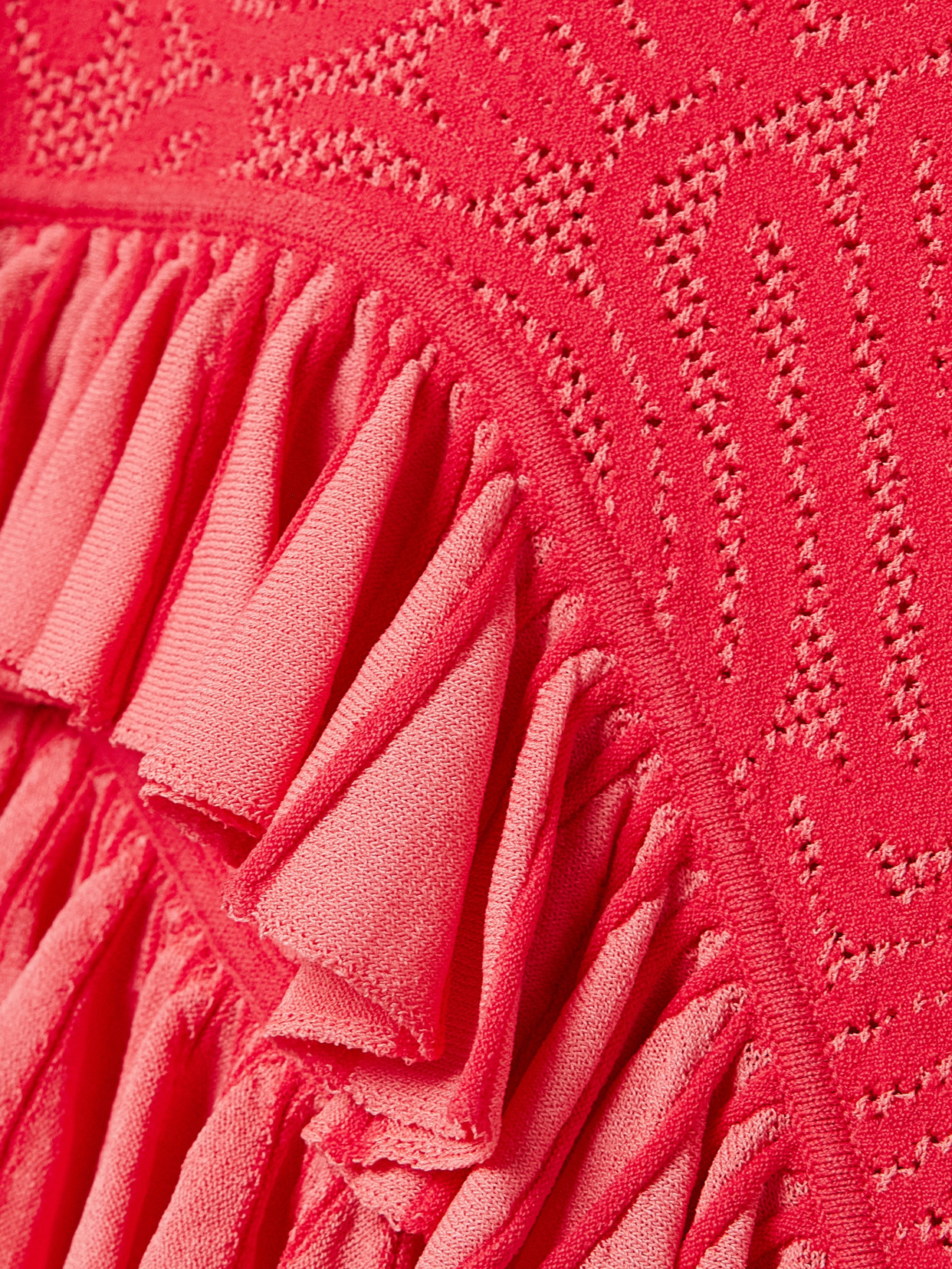 ULLA JOHNSON KENDRA ASYMMETRIC RUFFLED TWO-TONE POINTELLE-KNIT TANK