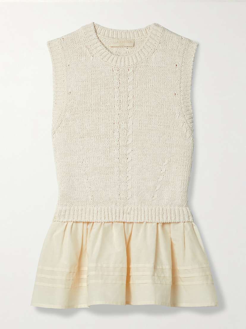 Ulla Johnson Edda Cable-knit Cotton-blend And Voile Peplum Top