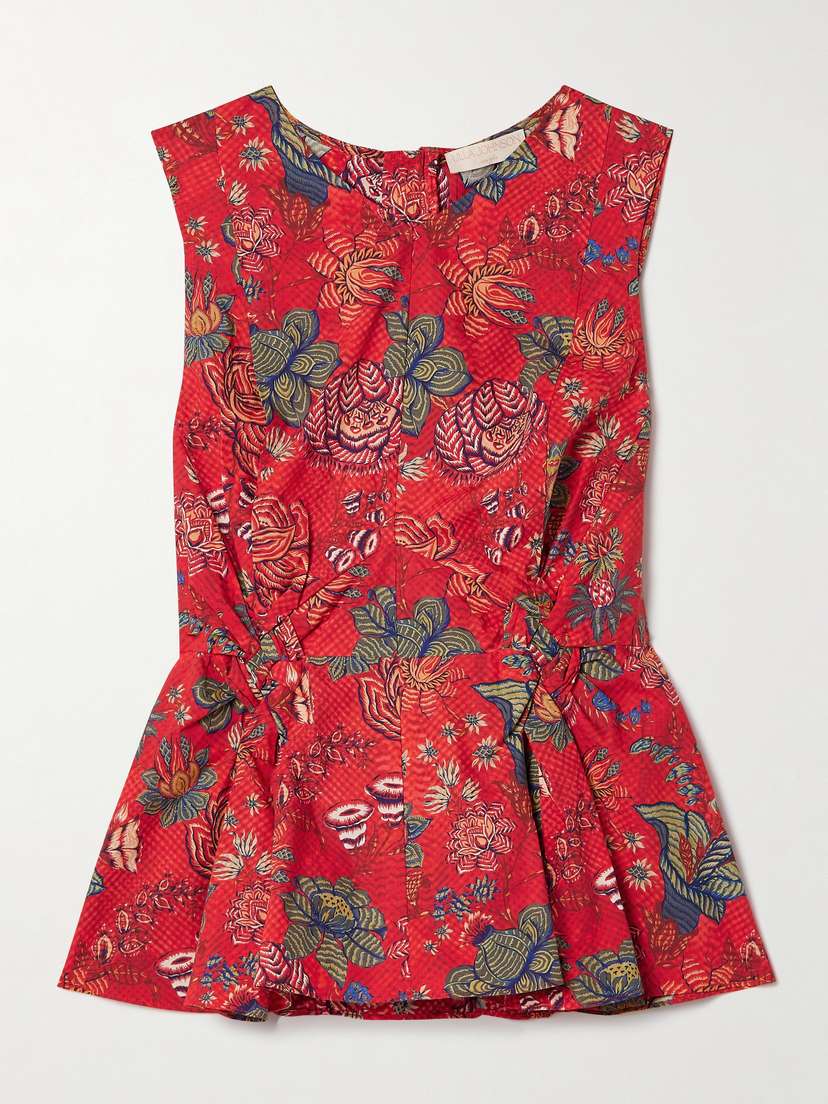 Ulla Johnson Sydney Pleated Printed Cotton-poplin Peplum Top