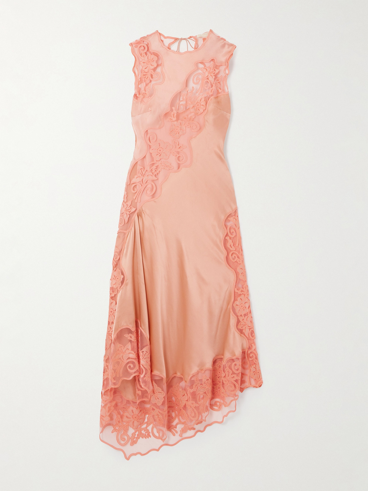 Ulla Johnson Kaia Open-back Asymmetric Appliquéd Tulle-trimmed Silk-charmeuse Midi Dress In Pink