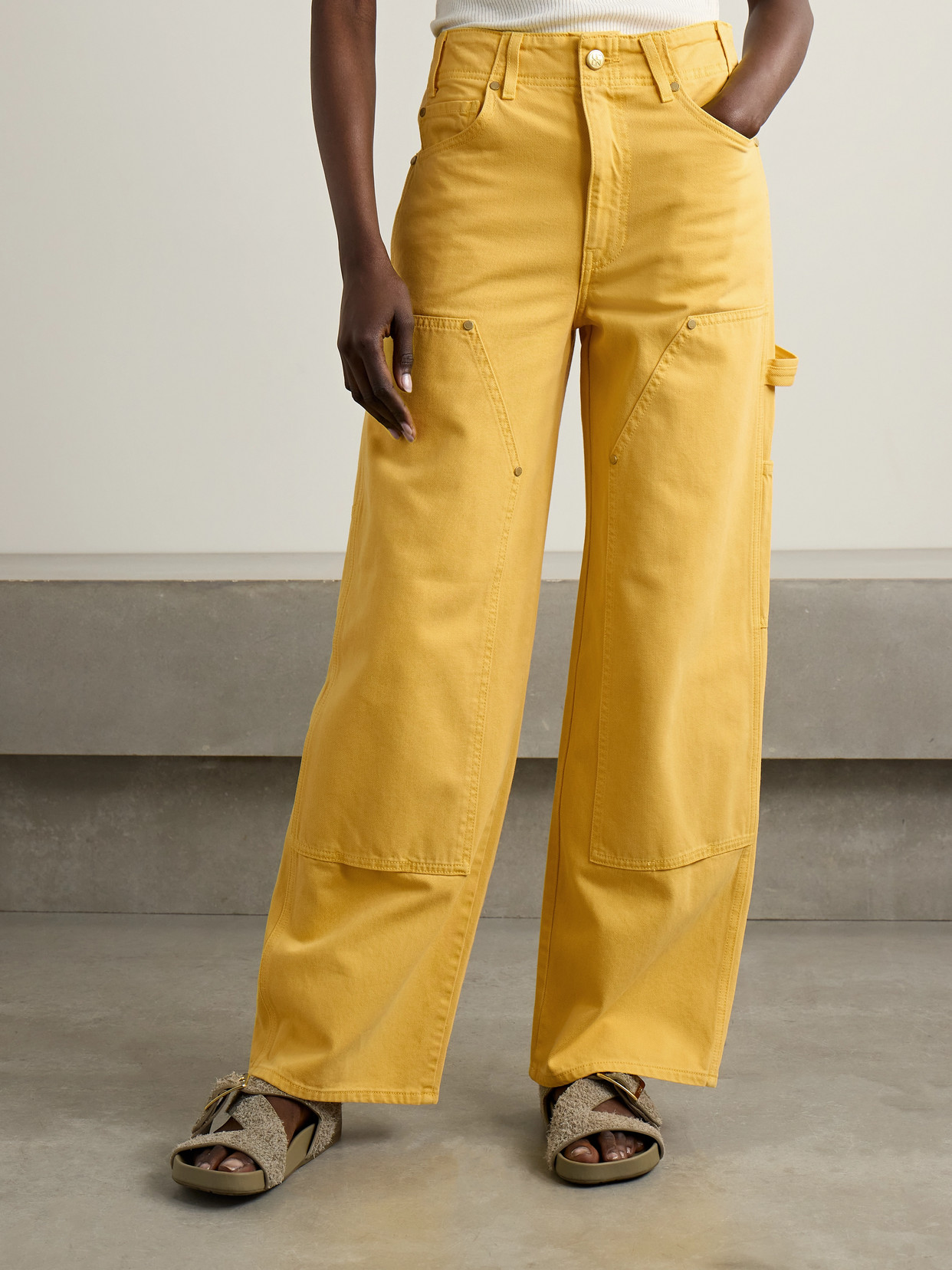 Shop Ulla Johnson The Olympia Cropped High-rise Wide-leg Jeans In Yellow